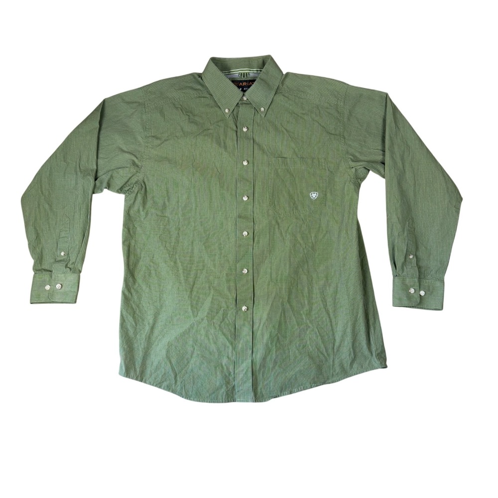 Ariat Pro Series Mens Large Green Micro Check Long Sleeve Button Down Shirt